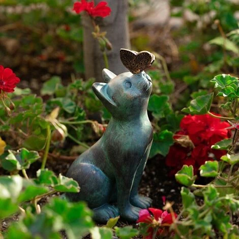 Statue De Chat De Jardin, Statues De Papillon De Chat, Statues De Chat Pour Le Jardin, Sculpture Animale Ext��rieure De Statue De R��sine, Chat Avec La Statue De Jardin De Papillon D��corative Ext��ri – Image 3