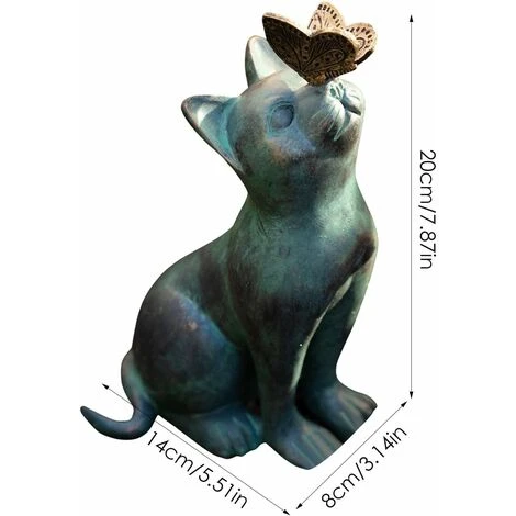 Statue De Chat De Jardin, Statues De Papillon De Chat, Statues De Chat Pour Le Jardin, Sculpture Animale Ext��rieure De Statue De R��sine, Chat Avec La Statue De Jardin De Papillon D��corative Ext��ri – Image 4