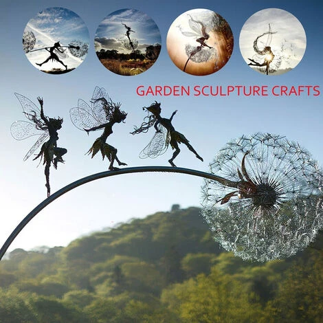 Elfe Fée Jardin Sculpture Enjeux Fées Dansant Avec Pissenlits Paysage Miniature Statue Pelouse Décoration 1 Pcs (Style C) – Image 2