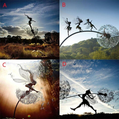 Elfe Fée Jardin Sculpture Enjeux Fées Dansant Avec Pissenlits Paysage Miniature Statue Pelouse Décoration 1 Pcs (Style C) – Image 3