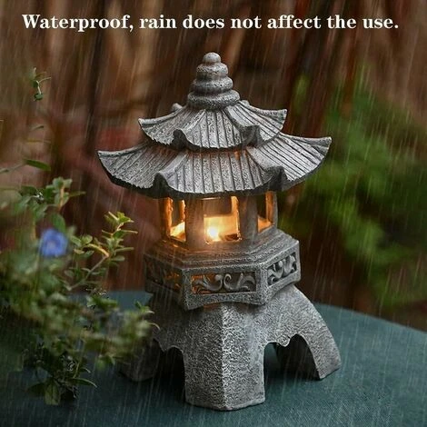 Statue De Lanterne De Pagode Solaire Décoration De Jardin Décoration De Pelouse éclairer La Pagode Vintage – Image 3