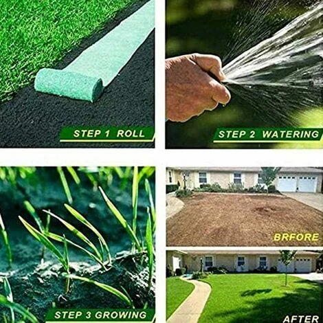 2 Pack Rouleau De Tapis De Semences De Gazon, Tapis De Culture D'herbe Biodégradable , Tapis De Semences De Gazon Engrais Jardin Pique-nique Jardinage Tapis De Plantation De Pelouse 20 × 100 – Image 3