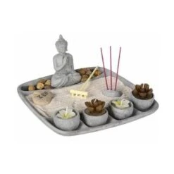 ATMOSPHERA Jardin Zen Et Statuette Bouddha - Ciment - L 23,9 X L 23,7 X H 11,7 Cm - Livraison Gratuite