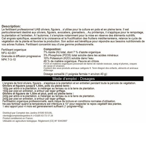 Engrais Oliviers, Figuiers Et Fruitiers Mediterranéens - Sachet 1 Kg – Image 3
