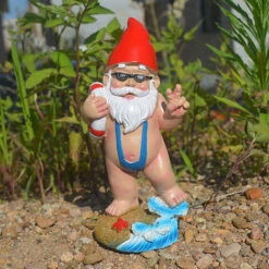 1pc Gnome De Jardin,statue De Nain Avec Une Bouée De Sauvetage En Résine