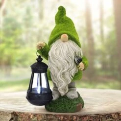 Statue De Jardin Solaire De Figurine De Gnome Avec Lanterne Solaire - Décor De Pelouse Extérieure Statue De Nain De Jardin Floqué Pour Patio, Balcon, Cour, Ornement De Pelouse - Cadeau De Pendaison De