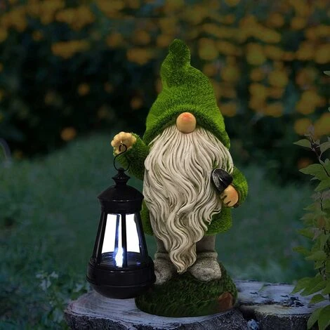 Statue De Jardin Solaire De Figurine De Gnome Avec Lanterne Solaire - Décor De Pelouse Extérieure Statue De Nain De Jardin Floqué Pour Patio, Balcon, Cour, Ornement De Pelouse - Cadeau De Pendaison De – Image 2