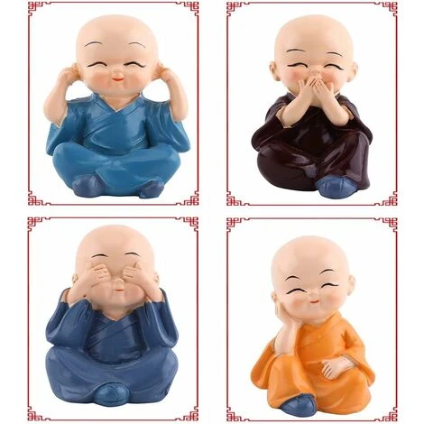 Statue Bouddha Petite Voiture De Bouddha Statuette Bouddhiste 4 Moines Bouddhistes En Résine Statue De Bouddha Moine Bouddhiste Décoration De La Maison – Image 3