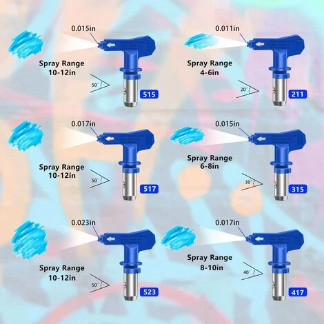 Lot De 6 Buses De Pulvérisation Réversibles Sans Air, Pistolets à Peinture Sans Air, Pièces De Pulvérisation Pour Maisons, Bâtiments, Terrasses, Clôtures (211, 315, 417, 517, 515, 523) – Image 2