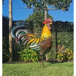 1pc Statue De Coq,Décoration En Métal,Sculpture Décor Pour Terrasse Balcon Cour Pelouse Jardin,351253cm